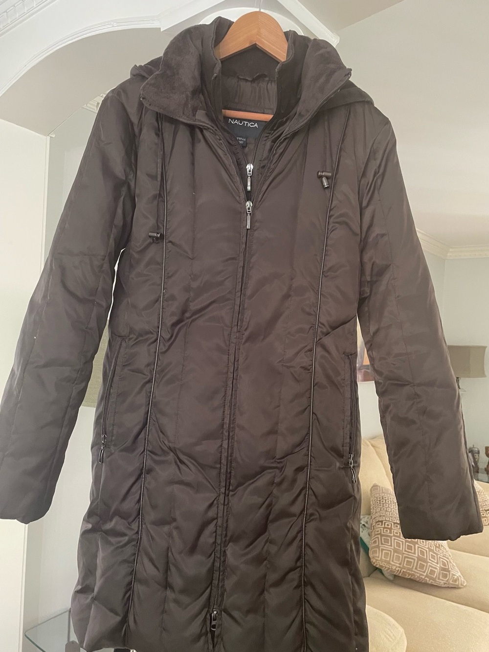 Nautica Women's size small Long Quilted Hooded Puffer Coat